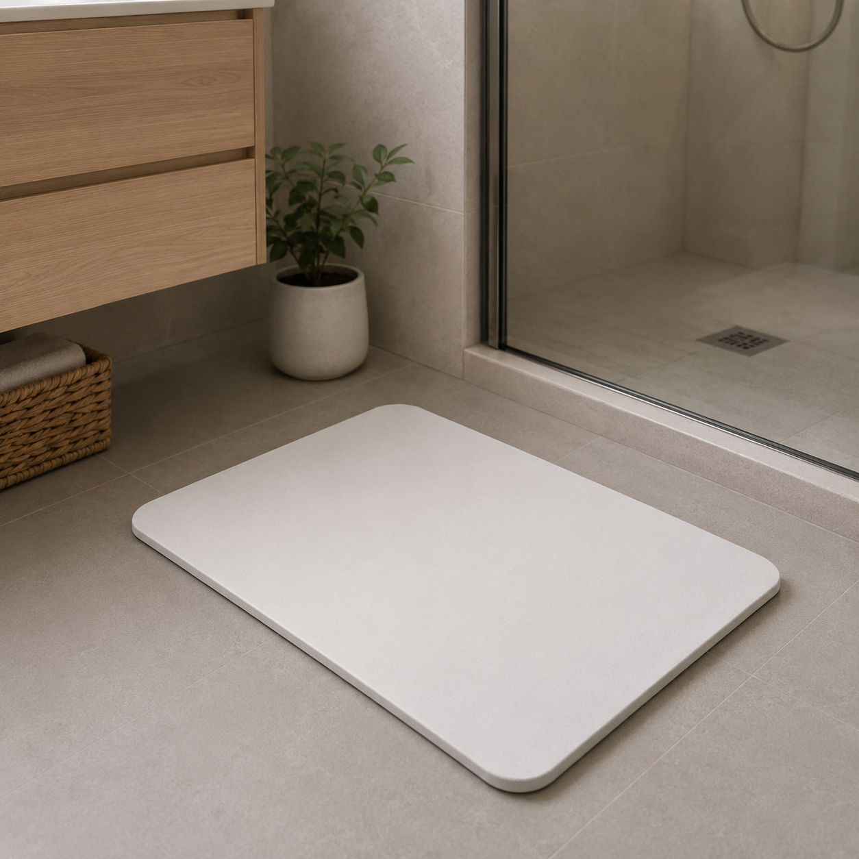 Alfombra Placa Absorbente en uso en ba&ntilde;o